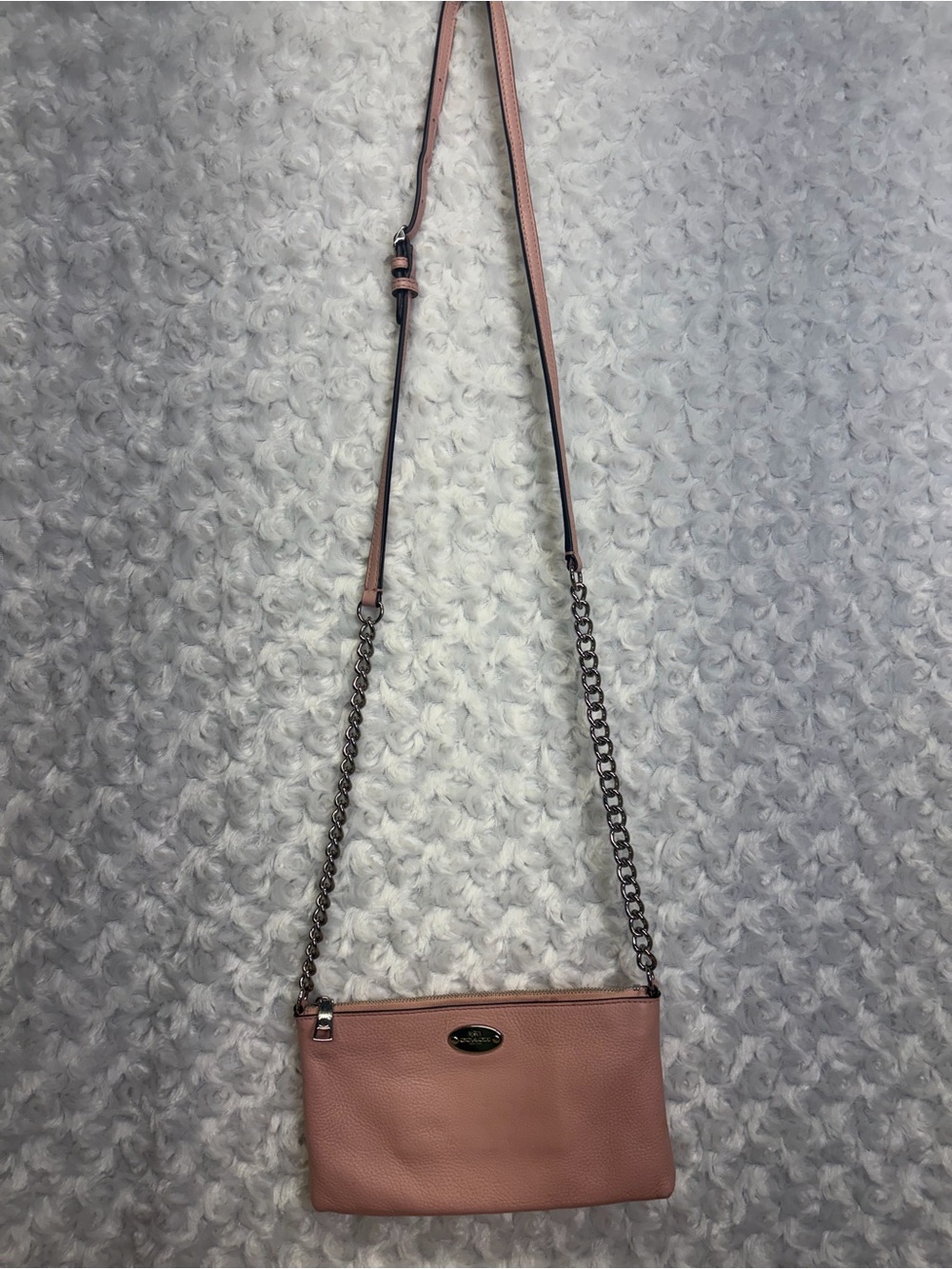 Coach Blush Pink soft Pebbled Leather adjustable Crossbody Chain & leather Strap